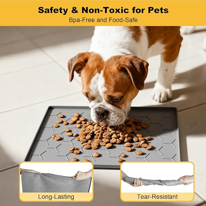 Pieviev 16''x12'' Dog Cat Food Bowl Mat, Silicone Waterproof Food Grade Pet - Image 3