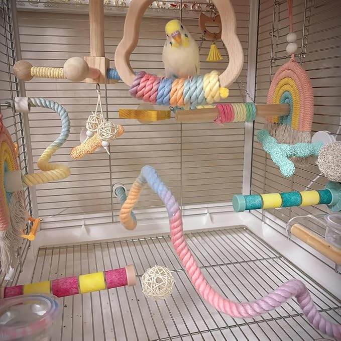 Gradient Colorful Bird Rope Perch Stand - Image 4