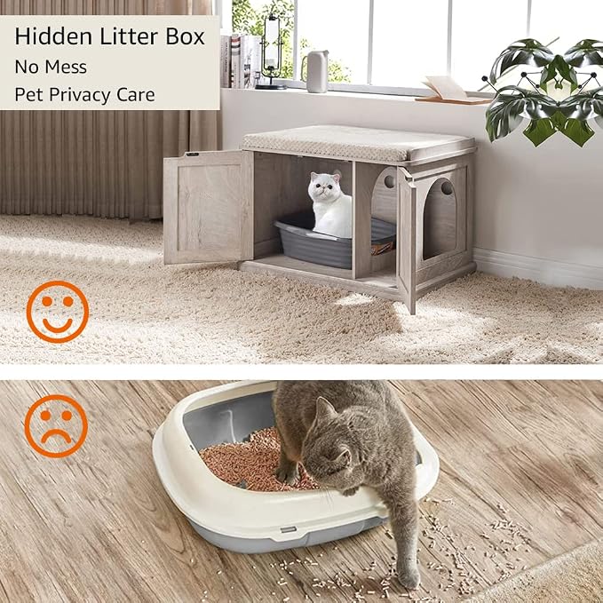 unipaws Cat Litter Box Enclosure Furniture, Hidden Litter Box Cover Washroom - Image 2