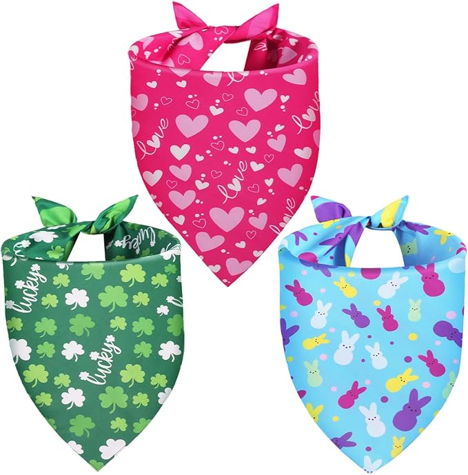 Valentines Dog Bandana St Patricks Day and Easter Dog Bandana XLarge 3PCS by Unknown