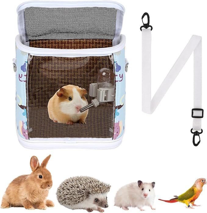 Guinea Pig Carrier with Water Feeder, Small Animal Hamster Carry Pouch with - Image 2
