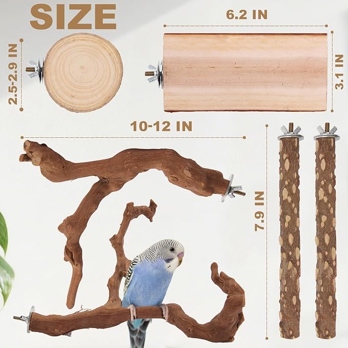 Parrot Perch Bird Perch Stand Set Natural Wild Wood Grape Sticks Paw Grinding - Image 2