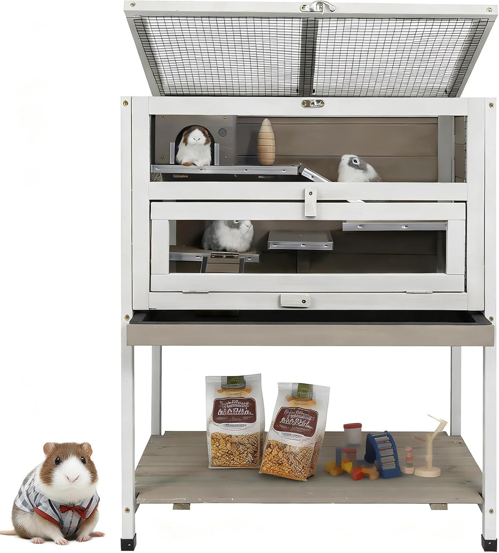 Ketive Wooden Hamster Cage with Stand, 3-Tier - GlobalHabitat Supply