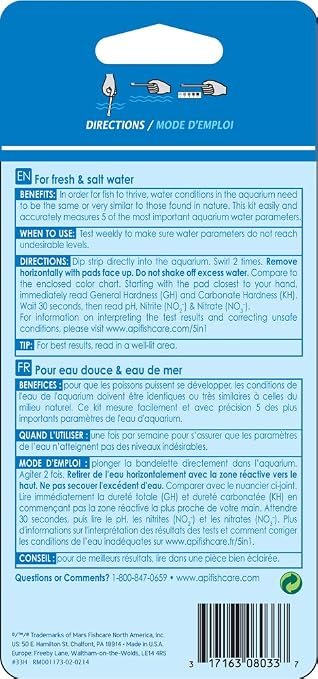 API 5-IN-1 TEST STRIPS Freshwater and Saltwater Aquarium Test Strips 4-Count Box - Image 2