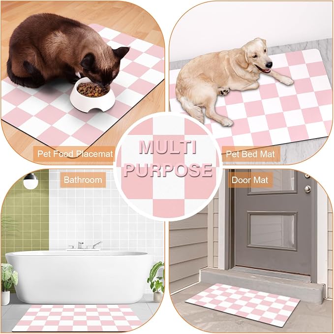 Checkered Dog Cat Feeding Mat, Absorbent Pet Feeding Mat - Image 6