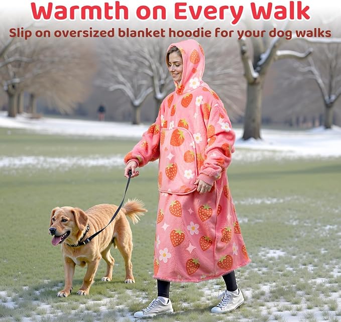 Mewaii Wearable Blanket Hoodie for Adults, Warm Sherpa & Soft Flannel Long - Image 7
