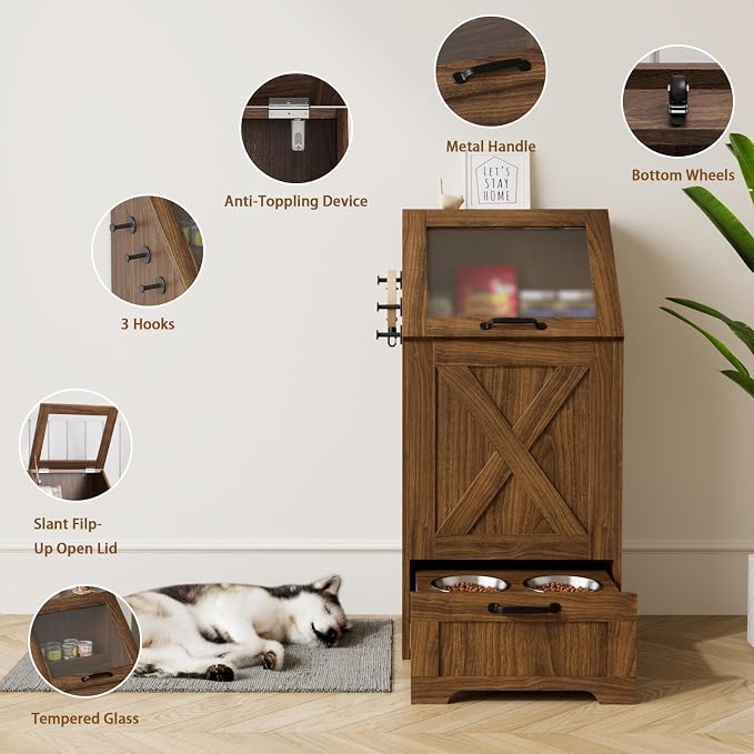Dog Feeding Station with Storage Cabinet and 2 Elevated Dog Bowls, Hidden Pet - Image 5