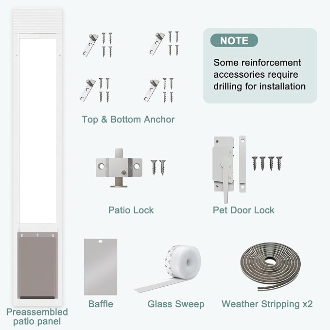 Dog Door for Sliding Glass Doors, Adjustable Height 76 1/8"-80 7/8" Aluminum - Image 7