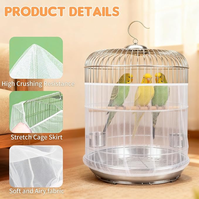 Bird Cage Cover, Circumference 40-68 inches Bird Cage Seed Catcher, Adjustable - Image 3