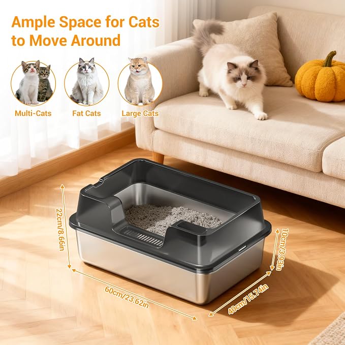 Stainless Steel Litter Box, XL Enclosed Cat Litter Boxes - Image 2