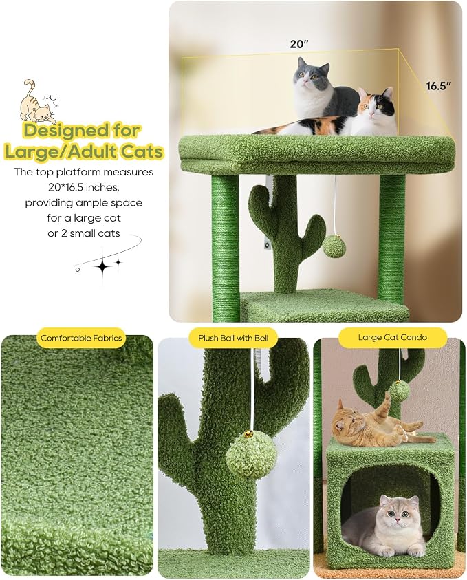 SYANDLVY 27" Cactus Cat Tree for Indoor Cats, Modern Kitten Condo - Image 4