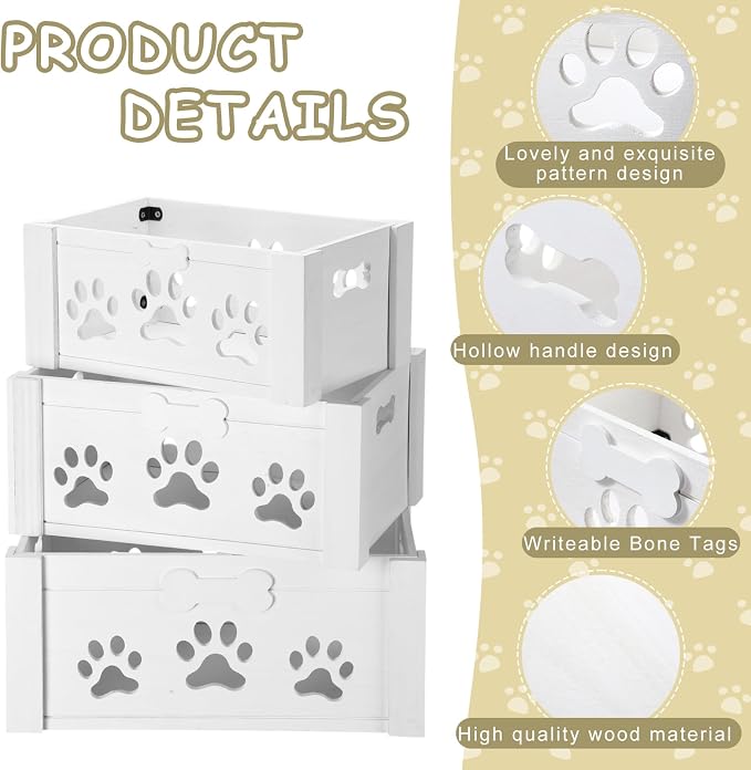 3 Pack Dog Toy Bin Wood Large Dog Toy Basket - Image 3