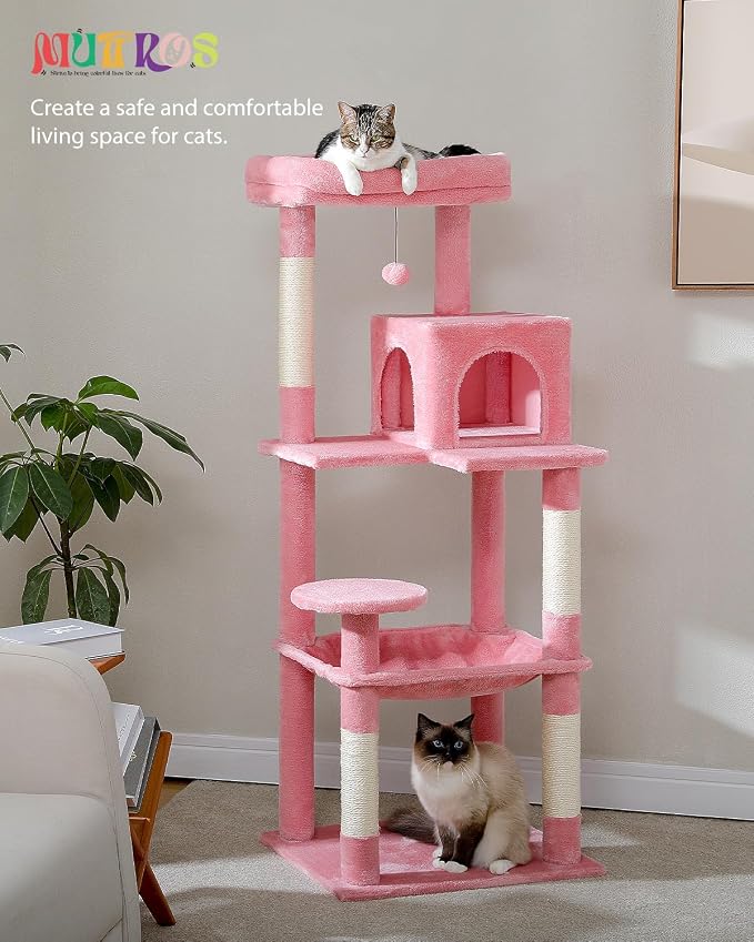 Cat Tree for Large Cats with Metal Plush Big Hammock, 56.3" Cat Tower for - Image 7