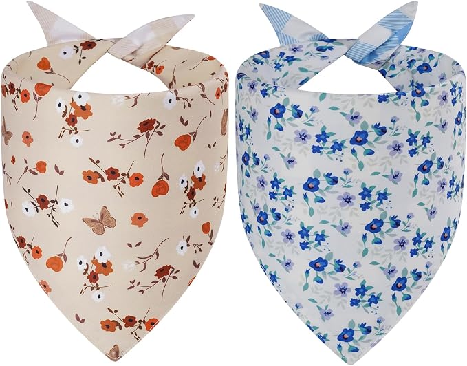 Spring Dog Bandanas Small 2PCS, 4 Pattern Summer Floral Scarf by Unknown