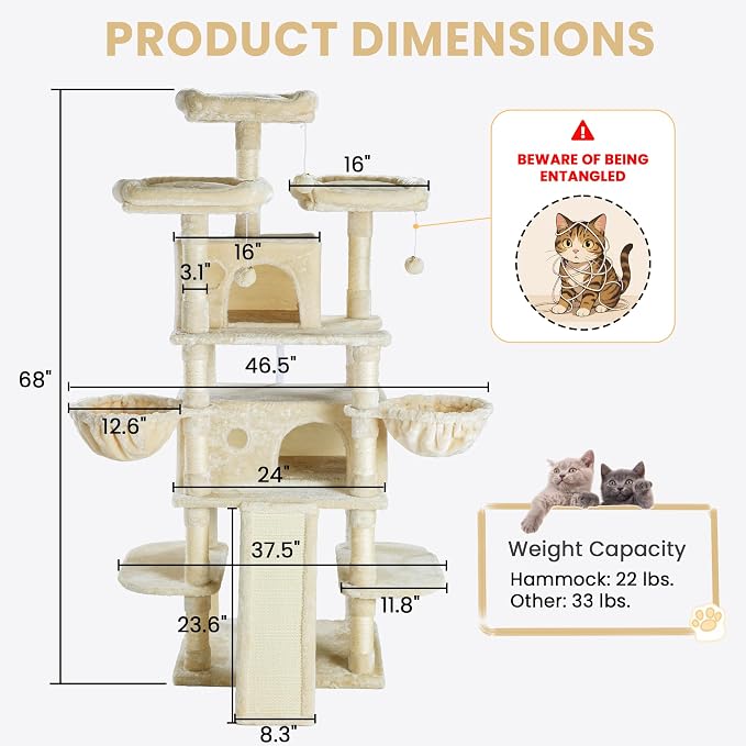 SHA CERLIN 68 Inches Multi-Level Large Cat Tree - Image 6