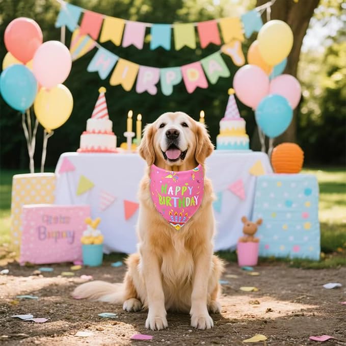 Dog Birthday Bandana Girl for Small Dogs, Reversible 2 Patterns in 1, Happy - Image 6