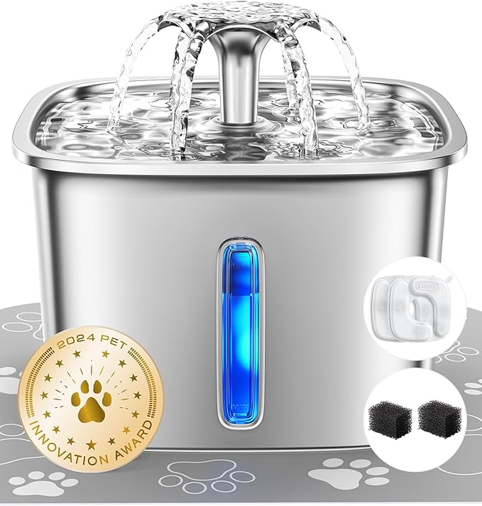 Veken Innovation Award Winner Stainless Steel Cat Water Fountain, 95oz/2.8L by Veken