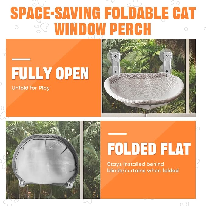 Homegroove Cat Window Perch, 18 x 12 Inch Foldable Cat Hammock - Image 6