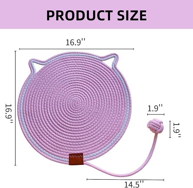 Cat Scratcher Mat, Natural Cotton Rope Cat Scratching Pad, 16.9'' Round Cat - Image 2
