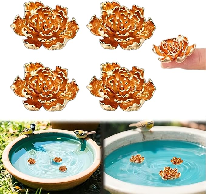 4 Pcs Peony Shape Bird Bath Copper Disk Accessories, Brass Bird Bath by Unknown