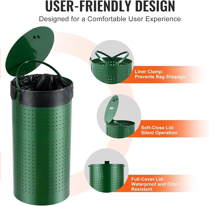 VEVOR Dog Poop Trash Can With 50 Liner Bags, 11.5 Gallons Outdoor Waste Bin - Image 3