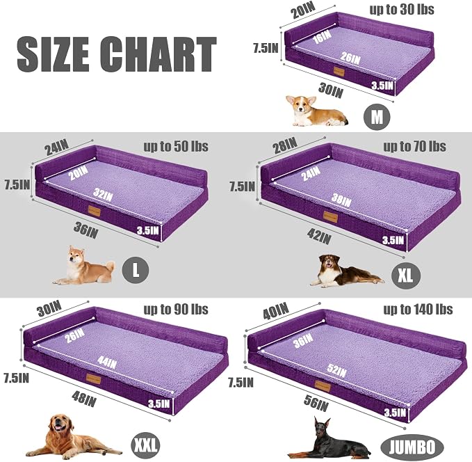 Patas Lague Orthopedic Dog Bed Large Sized Dog 36''X24'', Waterproof L Bolster - Image 5