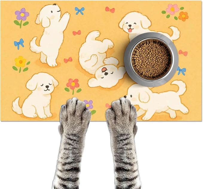 Bichon Frise Pet Food Mat Cute Spill-Proof Dog Water Bowl Mat Funning Mats by HOMETITUTE