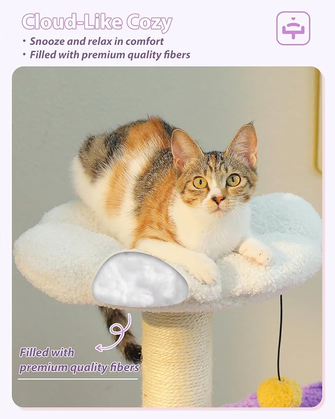 Purple Flower Cat Tree for Small Indoor Cats w/Large Metal Frame Hammock - Image 5