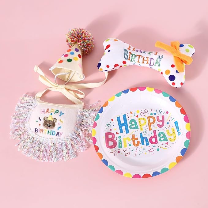 Cat Birthday Bandana Scarf and Party Hat Cute Tassels Bib Scarf and Birthday - Image 3