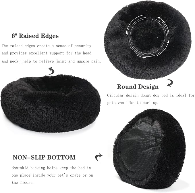 nononfish Puppy Beds for Small Dogs Washable 19" Black Calming and Anxiety Pet - Image 5