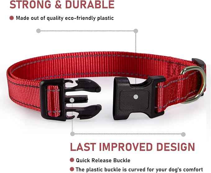 Reflective Dog Collar with Buckle Adjustable Safety Nylon Collars