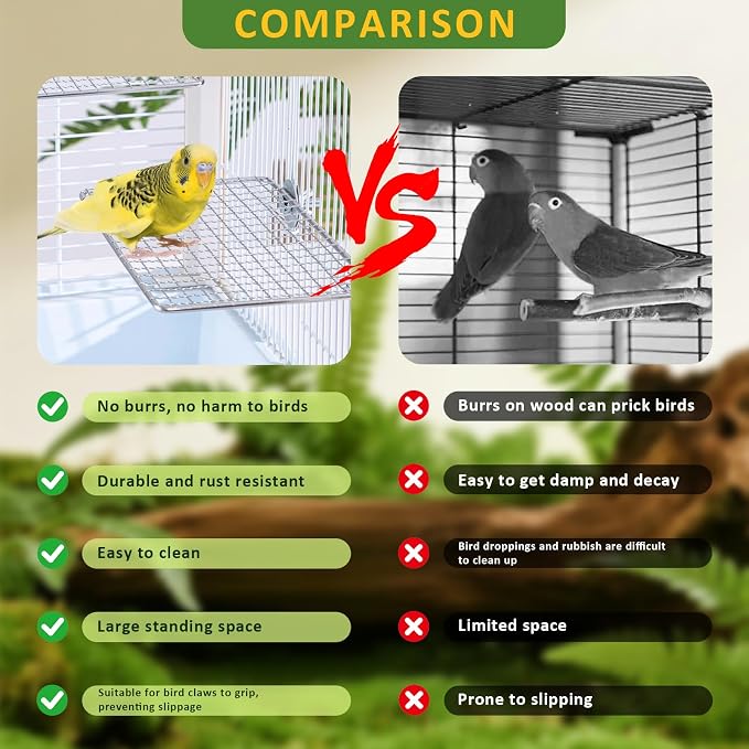 Stainless Steel Bird Perch for Cage, Open-Grid Easy Clean Parrot Perch Stand - Image 5