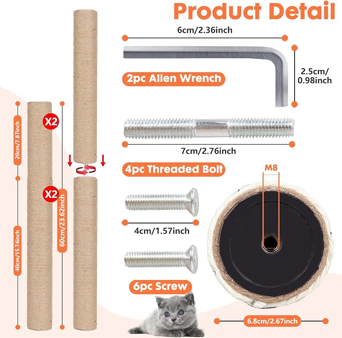 PowerKing Natural Sisal Replacement Scratching Post, 4 Pieces M8 Cat Scratch - Image 5