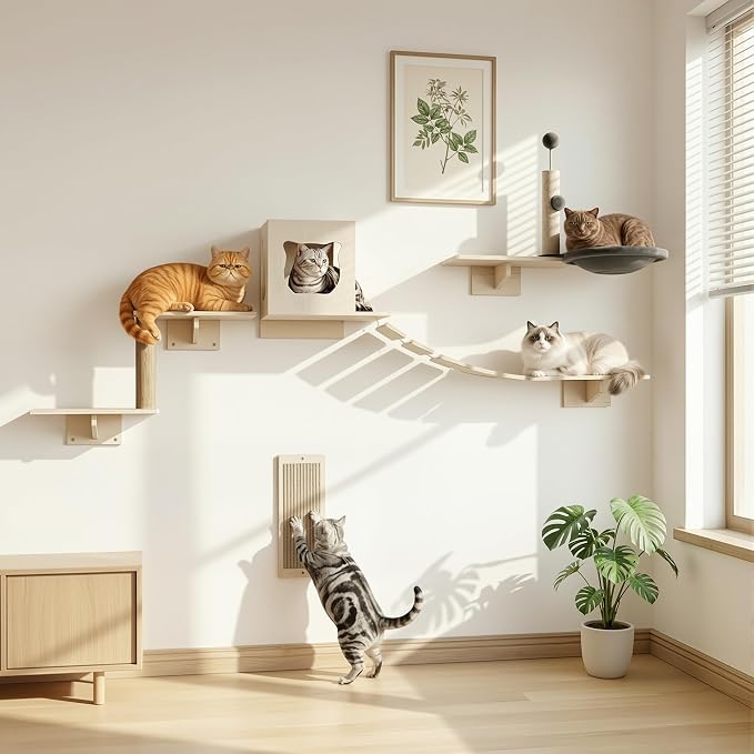 Cat Wall Shelves, Modern Wall-Mounted Cat Furniture Includes House, Perch & by Cakhdry