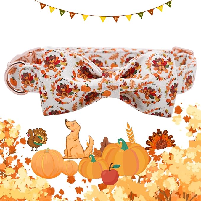 Dog Collar - Thanksgiving Turkey Bowtie Gift, Soft Bow Adjustable Metal Buckle - Image 3