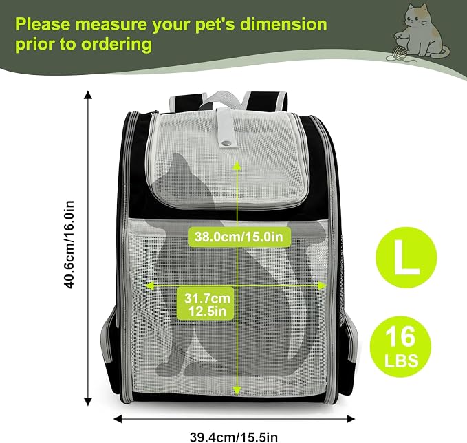 halinfer Backpack to Carry Cat and Small Puppy up to 16 Pounds, Breathable Pet - Image 2