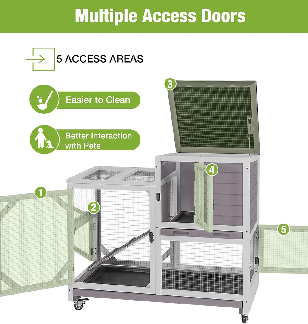 GUTINNEEN 2-Story Rabbit Cage with 4 Swivel Casters, Grey - GlobalHabitat Supply