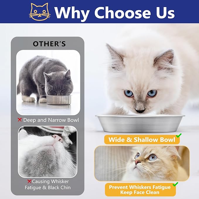 2-Pack Stainless Steel Cat Food Bowls, Shallow Whisker-Friendly Non-Slip - Image 4