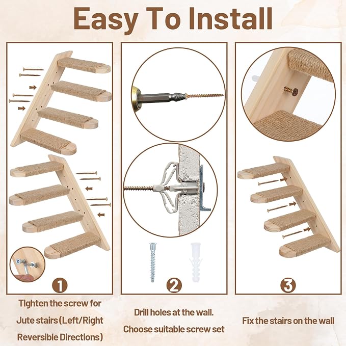 2 Pack 4 Steps Cat Wall Shelves, Wood Wall Mounted Stairs - Image 5