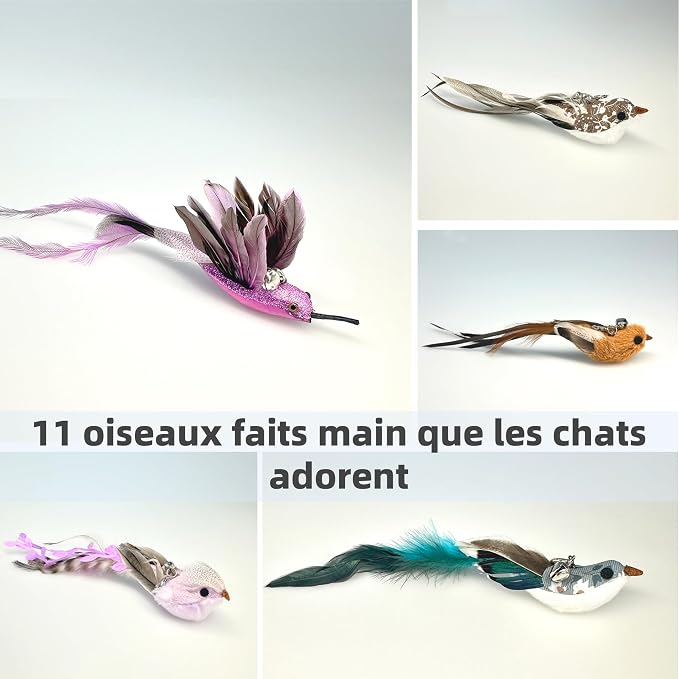 11PCS Realistic Bird Cat Toy Refills – Handmade Feather Cat Toys - Image 4