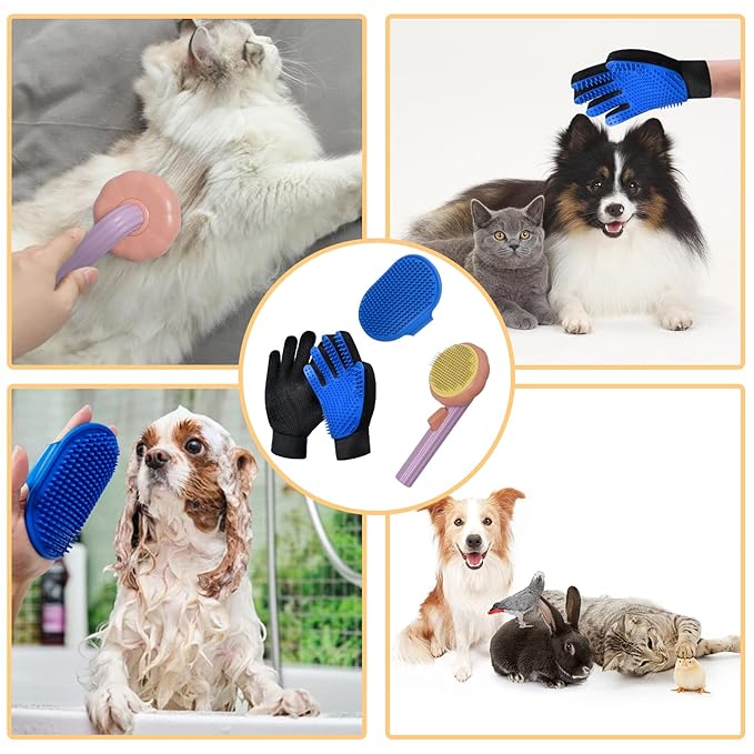GJEASE Cat Grooming Glove Brush, Self-Cleaning Slicker Pet Brush - Image 7