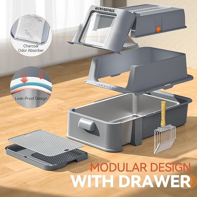 Enclosed Stainless Steel Cat Litter Box - Image 5