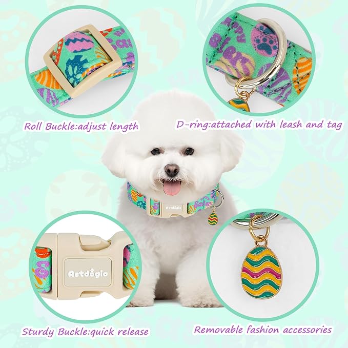 Easter Dog Collar for Extra Small Dogs, Adjustable Green Small Dog Collar - Image 3