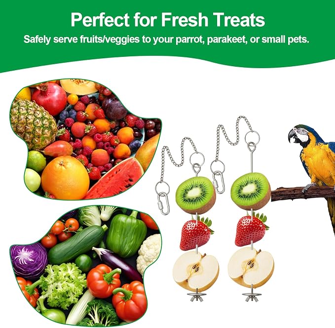 2 Pcs Chain Clauses Bird Cage Food Holder Stainless Steel Parrot Fruit & - Image 5