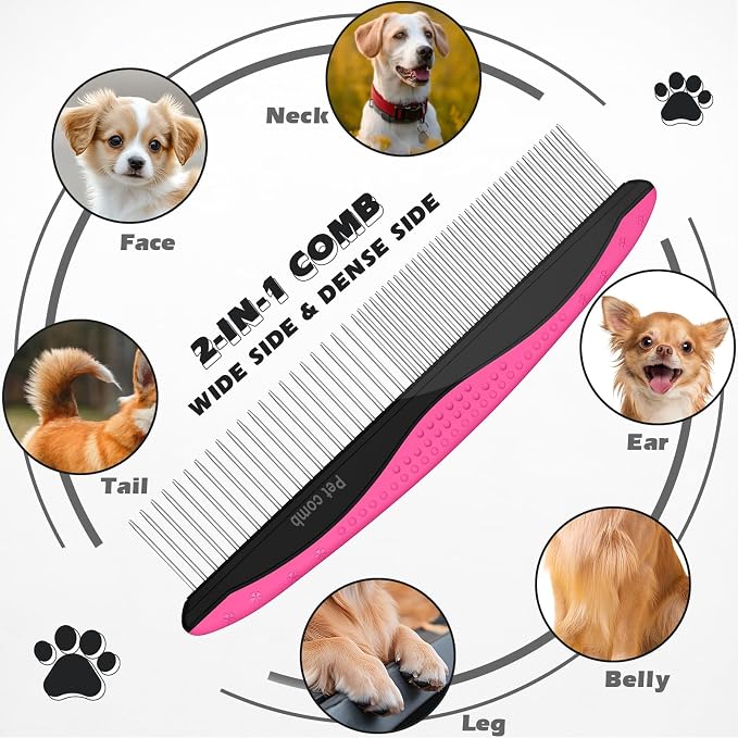 3PCS Pet Grooming Rake & Metal Comb & Flea Comb - Image 4