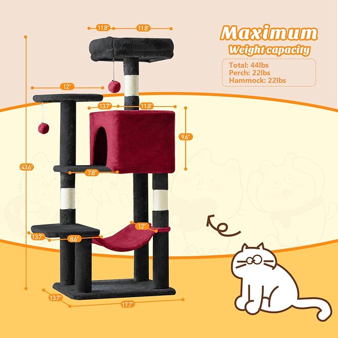 Sweetcrispy 44 Inch Cat Tree Tower, Cat Climbing Tower - Image 6