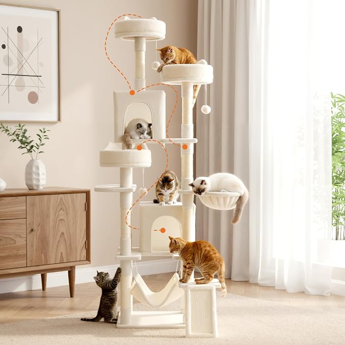 Large Cat Tree 75 Inch, Sisal Scratching Posts Board and Hammock, Pet Play House - Image 5