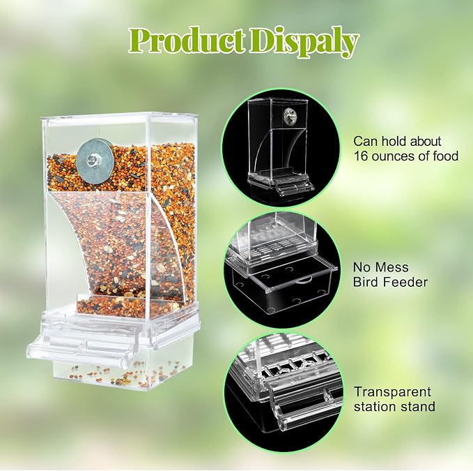 Rypet 2 Pack No Mess Automatic Bird Feeder Transparent Food Container Cage - Image 3