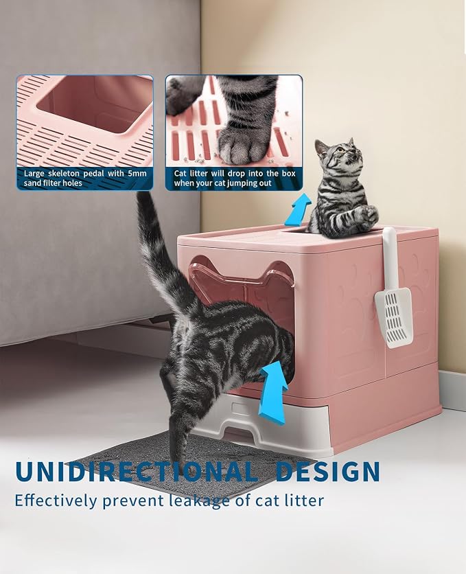 Cat Litter Box with Litter Mat and Scoop, Large Covered Litter Box with Lid - Image 2