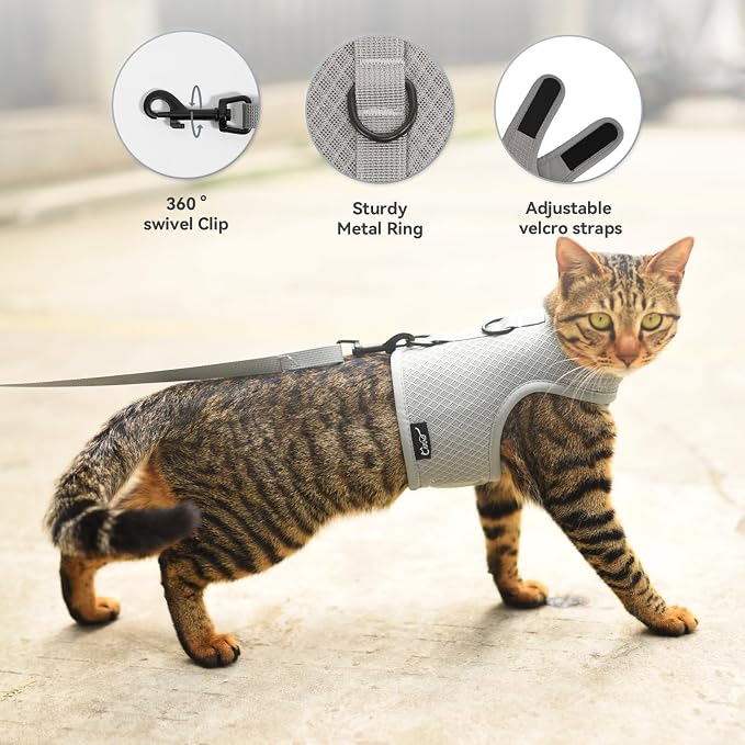Cat Harness and Leash for Walking Escape Proof Breathable Mesh Fabric, Solid - Image 5